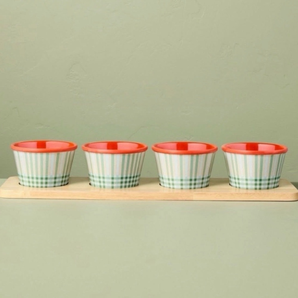 5 PC set of Plaid mine Bowls with Tray